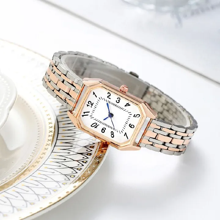 Africa new fashion foreign trade alloy steel strip steel chain watch women's pointer + digital business quartz watch wholesale a piece