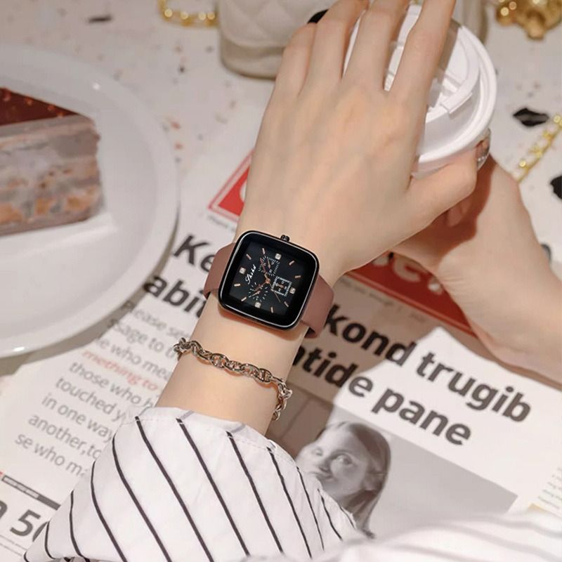 2024 Foreign trade new silicone strap square neutral watch for men and women couples brown, green, red, black decorative casual quartz watches wholesale for men and women