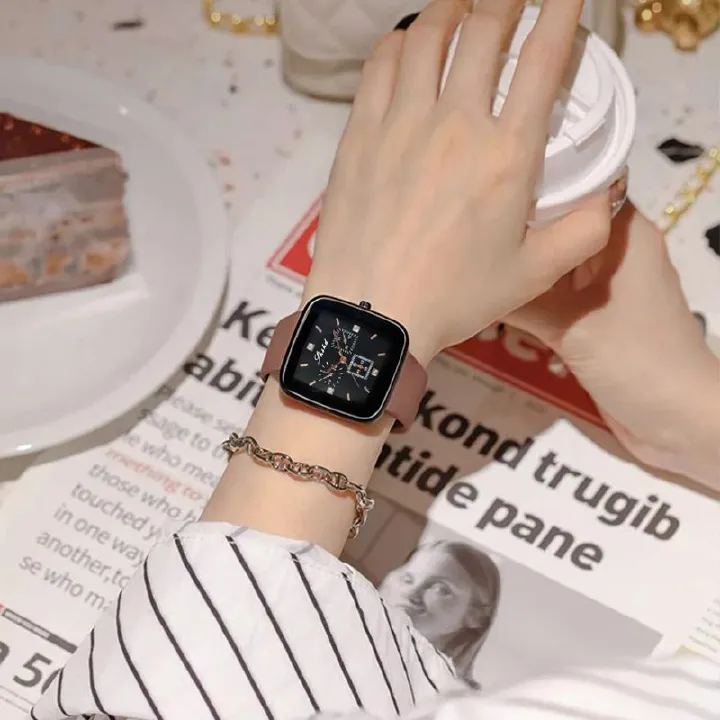 2024 Foreign trade new silicone strap square neutral watch for men and women couples brown, green, red, black decorative casual quartz watches wholesale for men and women