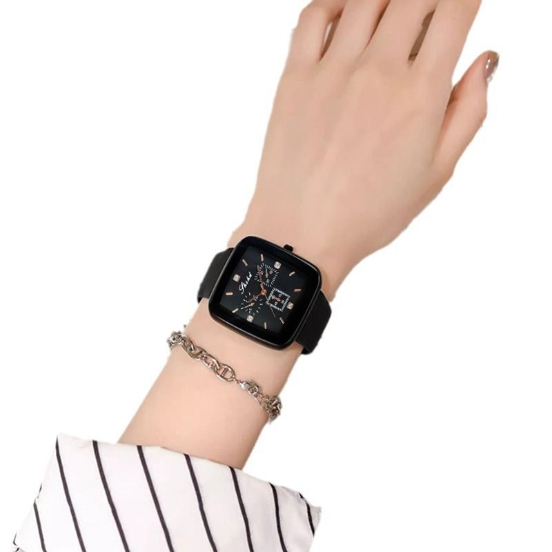 2024 Foreign trade new silicone strap square neutral watch for men and women couples brown, green, red, black decorative casual quartz watches wholesale for men and women