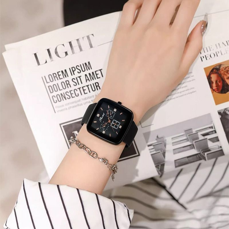 2024 Foreign trade new silicone strap square neutral watch for men and women couples brown, green, red, black decorative casual quartz watches wholesale for men and women
