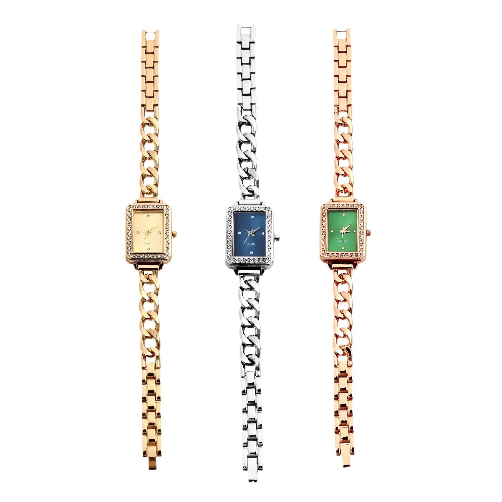 Africa 2024 new rectangular diamond-encrusted watch gold cross-border bracelet fashion watch Metal alloy steel watch temperament fashion women's watch