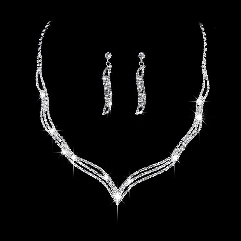 2024 New Style Metal Claw Chain Rhinestone Wedding Necklace Bride Necklace Earrings Jewelry Set Wholesale Light Luxury High-end Evening Party Accessories