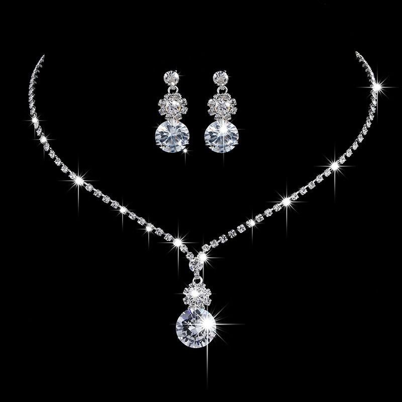 2024 New Style Metal Claw Chain Rhinestone Wedding Necklace Bride Necklace Earrings Jewelry Set Wholesale Light Luxury High-end Evening Party Accessories