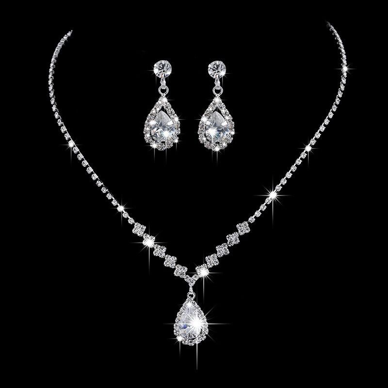 2024 New Style Metal Claw Chain Rhinestone Wedding Necklace Bride Necklace Earrings Jewelry Set Wholesale Light Luxury High-end Evening Party Accessories