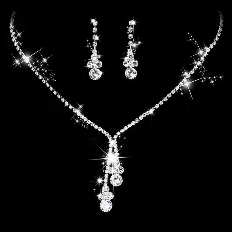 2024 New Style Metal Claw Chain Rhinestone Wedding Necklace Bride Necklace Earrings Jewelry Set Wholesale Light Luxury High-end Evening Party Accessories