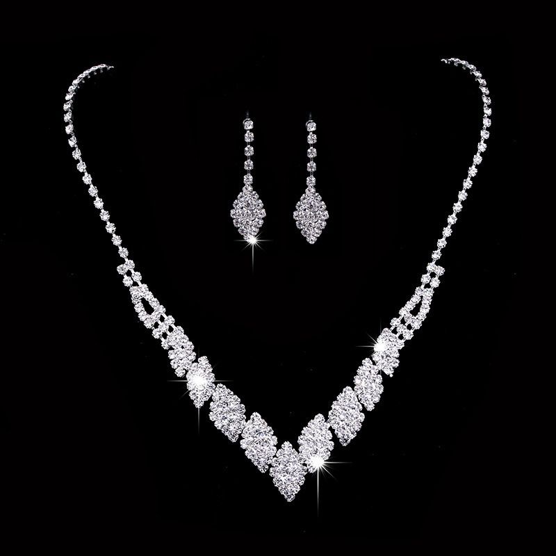 2024 New Style Metal Claw Chain Rhinestone Wedding Necklace Bride Necklace Earrings Jewelry Set Wholesale Light Luxury High-end Evening Party Accessories