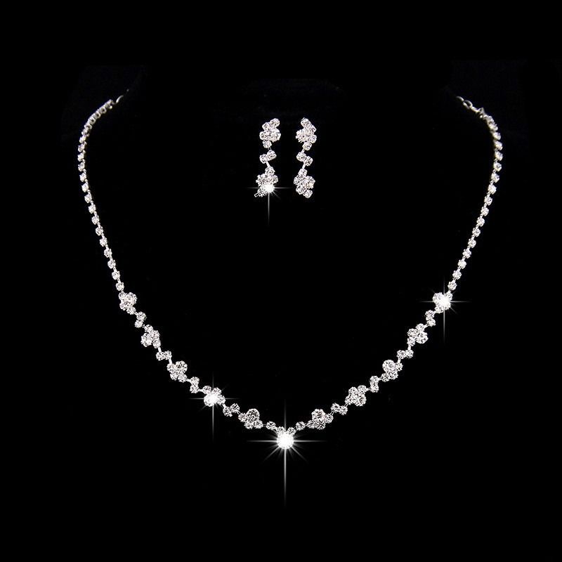 2024 New Style Metal Claw Chain Rhinestone Wedding Necklace Bride Necklace Earrings Jewelry Set Wholesale Light Luxury High-end Evening Party Accessories