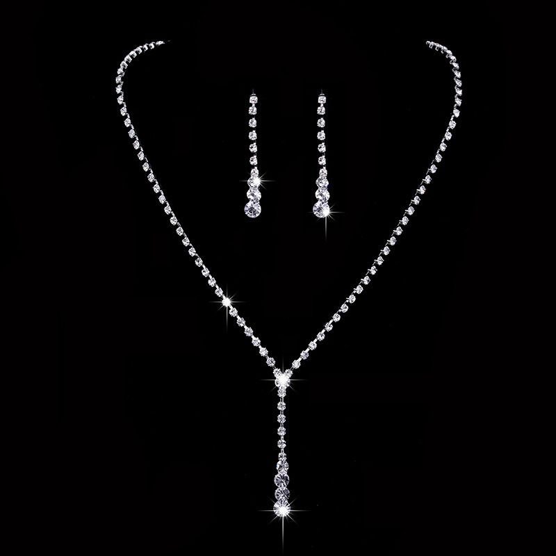2024 New Style Metal Claw Chain Rhinestone Wedding Necklace Bride Necklace Earrings Jewelry Set Wholesale Light Luxury High-end Evening Party Accessories