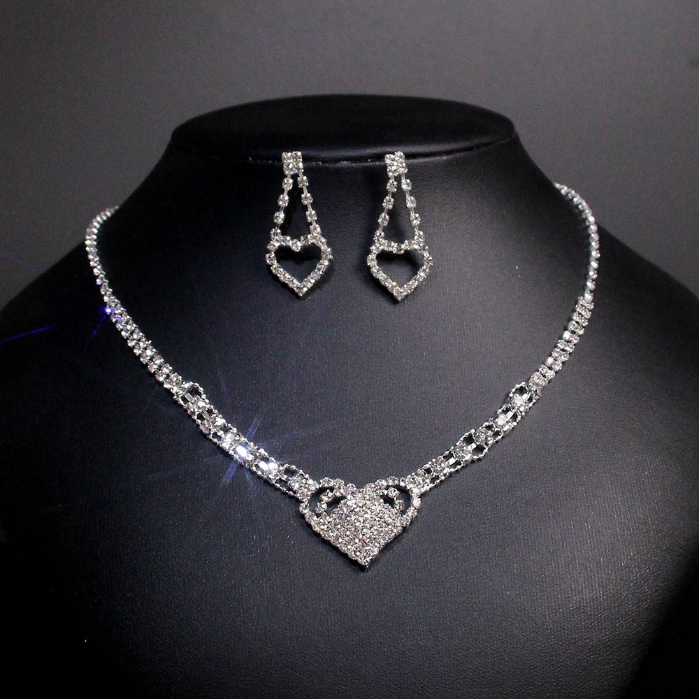 2024 New Style Metal Claw Chain Rhinestone Wedding Necklace Bride Necklace Earrings Jewelry Set Wholesale Light Luxury High-end Evening Party Accessories