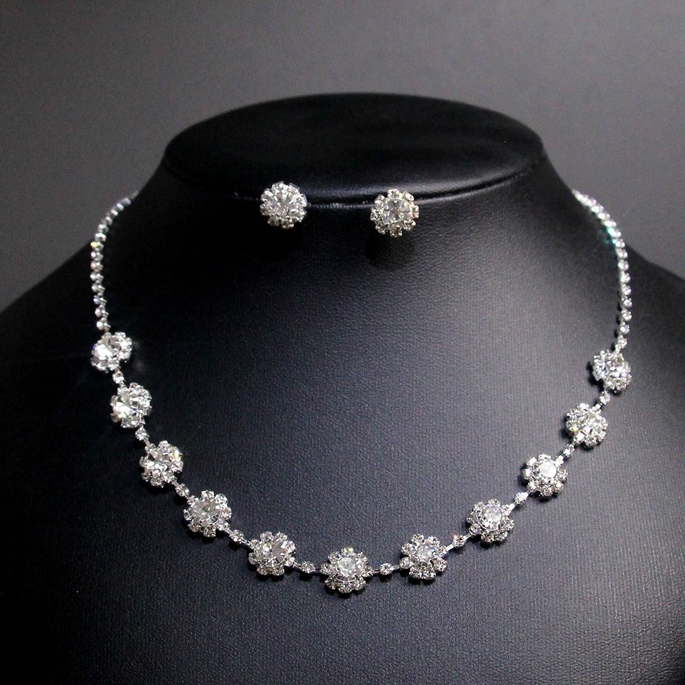 2024 New Style Metal Claw Chain Rhinestone Wedding Necklace Bride Necklace Earrings Jewelry Set Wholesale Light Luxury High-end Evening Party Accessories