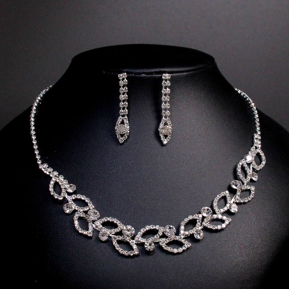2024 New Style Metal Claw Chain Rhinestone Wedding Necklace Bride Necklace Earrings Jewelry Set Wholesale Light Luxury High-end Evening Party Accessories