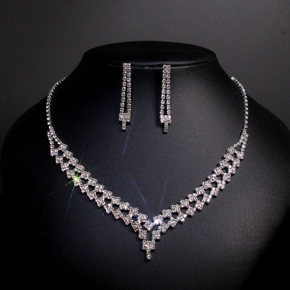 2024 New Style Metal Claw Chain Rhinestone Wedding Necklace Bride Necklace Earrings Jewelry Set Wholesale Light Luxury High-end Evening Party Accessories