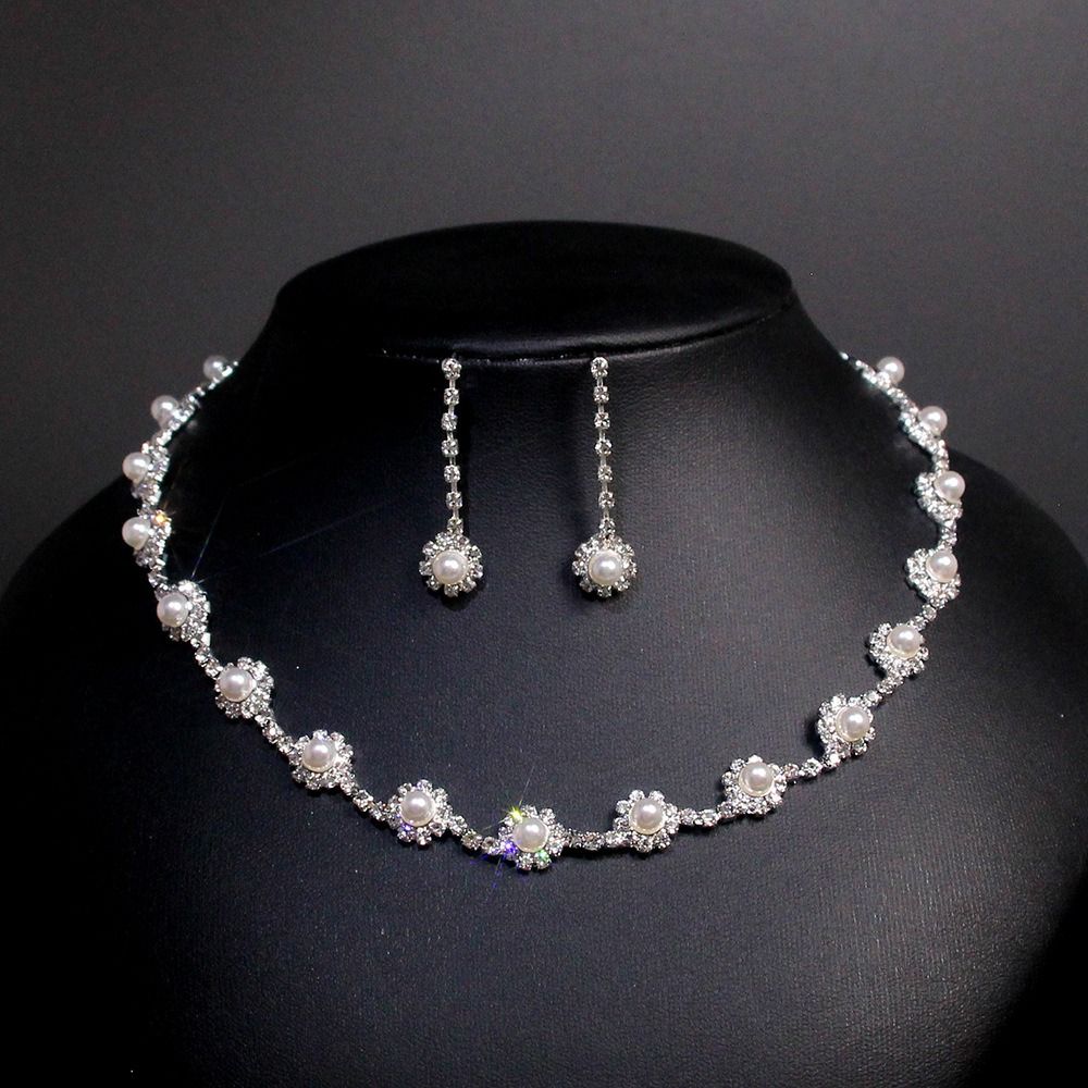 2024 New Style Metal Claw Chain Rhinestone Wedding Necklace Bride Necklace Earrings Jewelry Set Wholesale Light Luxury High-end Evening Party Accessories