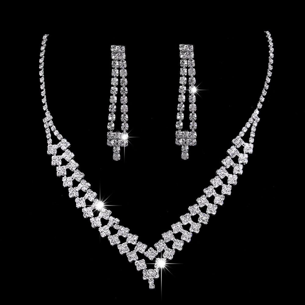 Africa new bright fresh and sweet full diamond zircon water drop necklace earrings bride wedding jewelry shooting jewelry set wholesale earrings + collar + hand jewelry