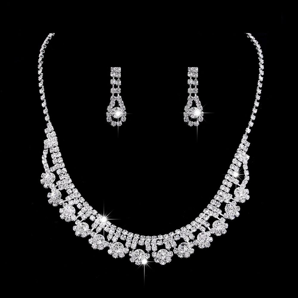 Africa new bright fresh and sweet full diamond zircon water drop necklace earrings bride wedding jewelry shooting jewelry set wholesale earrings + collar + hand jewelry