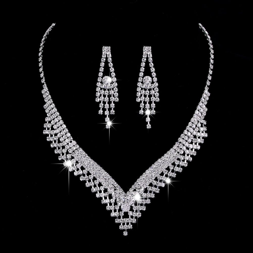 Africa new bright fresh and sweet full diamond zircon water drop necklace earrings bride wedding jewelry shooting jewelry set wholesale earrings + collar + hand jewelry