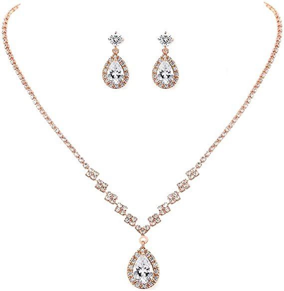 Africa new bright fresh and sweet full diamond zircon water drop necklace earrings bride wedding jewelry shooting jewelry set wholesale earrings + collar + hand jewelry