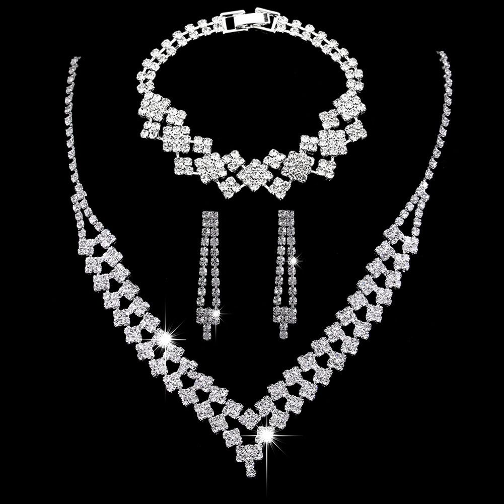 Africa new bright fresh and sweet full diamond zircon water drop necklace earrings bride wedding jewelry shooting jewelry set wholesale earrings + collar + hand jewelry