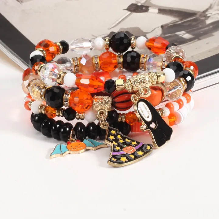 Halloween multi-layer bat pumpkin spider bracelet Snowman Snowflake Christmas tree old man deer hat pendant Artificial crystal polymer clay beaded pie opponents string Halloween