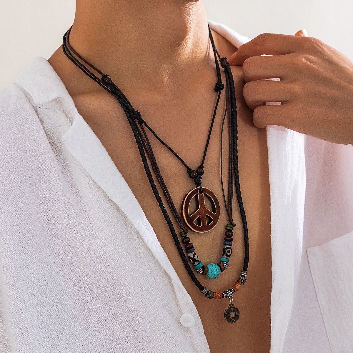 African cross-border jewelry men's summer coconut shell wood bead sunflower necklace niche hip hop personality necklace men's necklace collection
