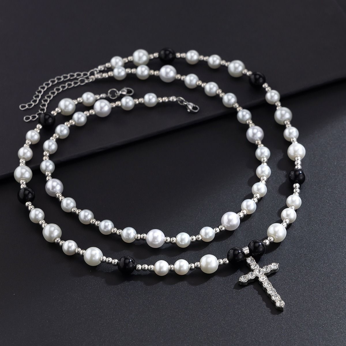 African cross-border Jewelry for men Retro Tiger Stone beaded cross Necklace Volcanic stone beaded necklace all match Hip Hop niche necklace for men