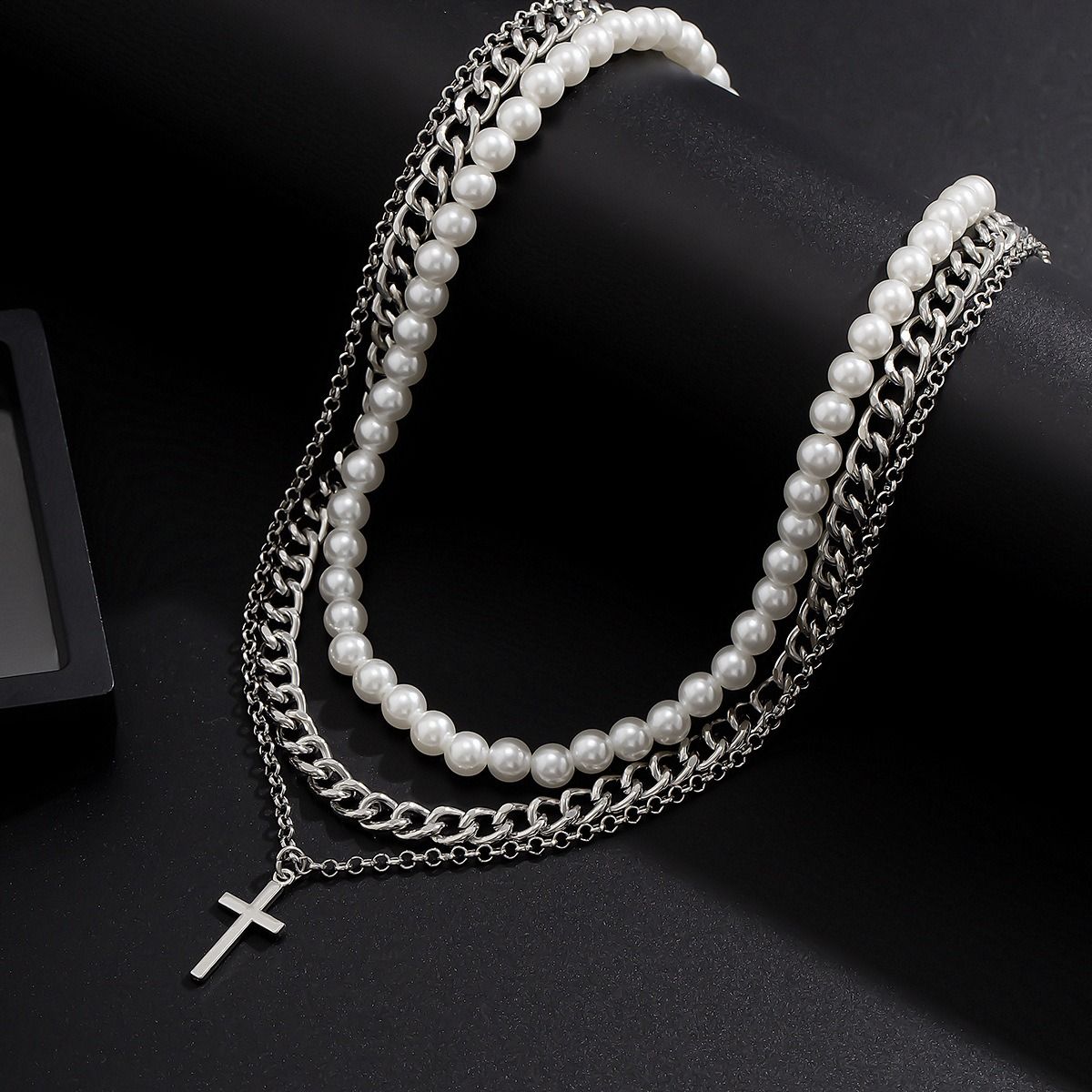 African cross-border Jewelry for men Retro Tiger Stone beaded cross Necklace Volcanic stone beaded necklace all match Hip Hop niche necklace for men