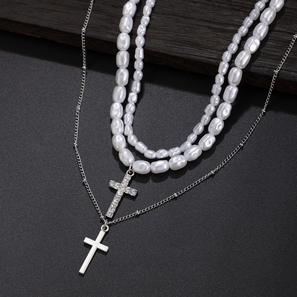 African cross-border Jewelry for men Retro Tiger Stone beaded cross Necklace Volcanic stone beaded necklace all match Hip Hop niche necklace for men