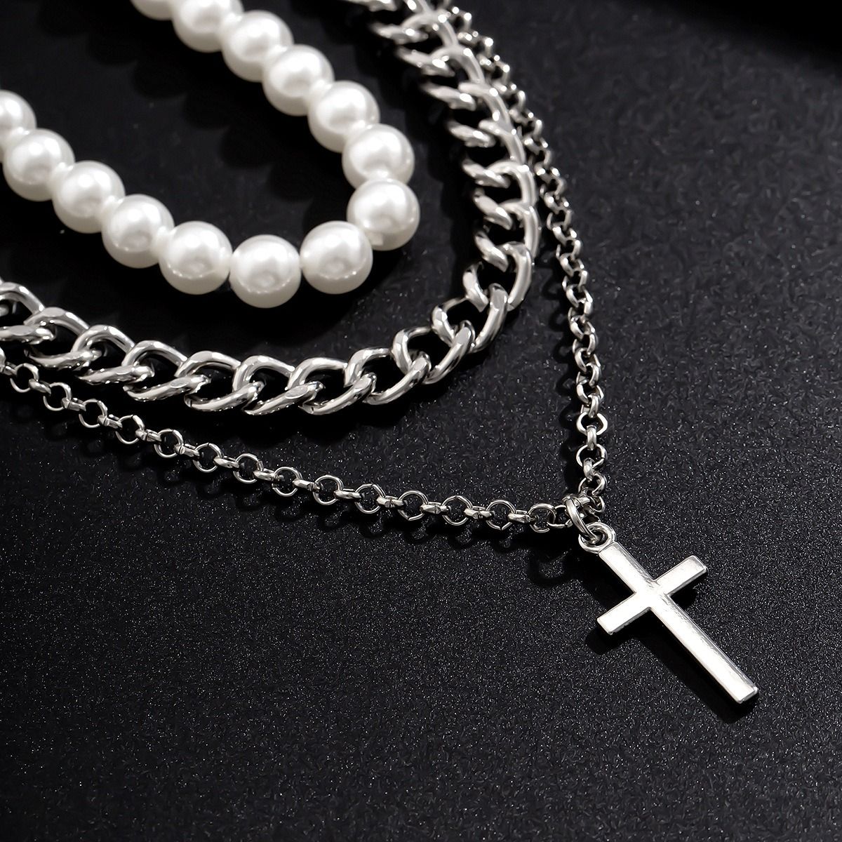 African cross-border Jewelry for men Retro Tiger Stone beaded cross Necklace Volcanic stone beaded necklace all match Hip Hop niche necklace for men