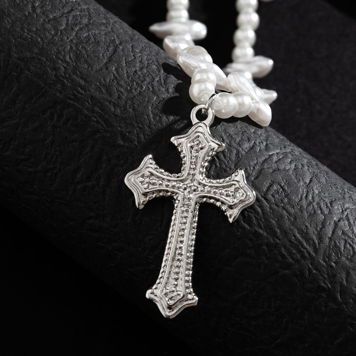 African cross-border Jewelry for men Retro Tiger Stone beaded cross Necklace Volcanic stone beaded necklace all match Hip Hop niche necklace for men