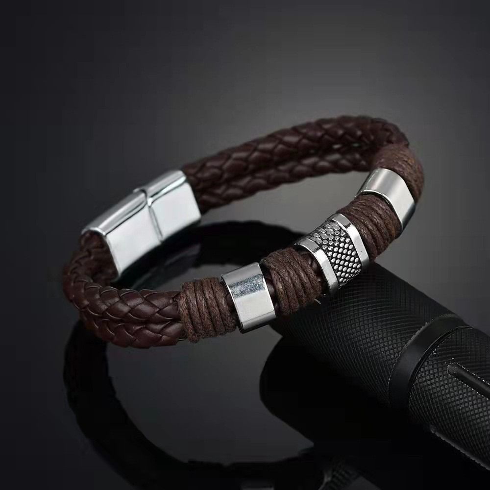 African men's bracelet cross-border hot sales Europe and the United States cross leather bracelet men's multi-layer hand-woven rope magnet buckle leather bracelet