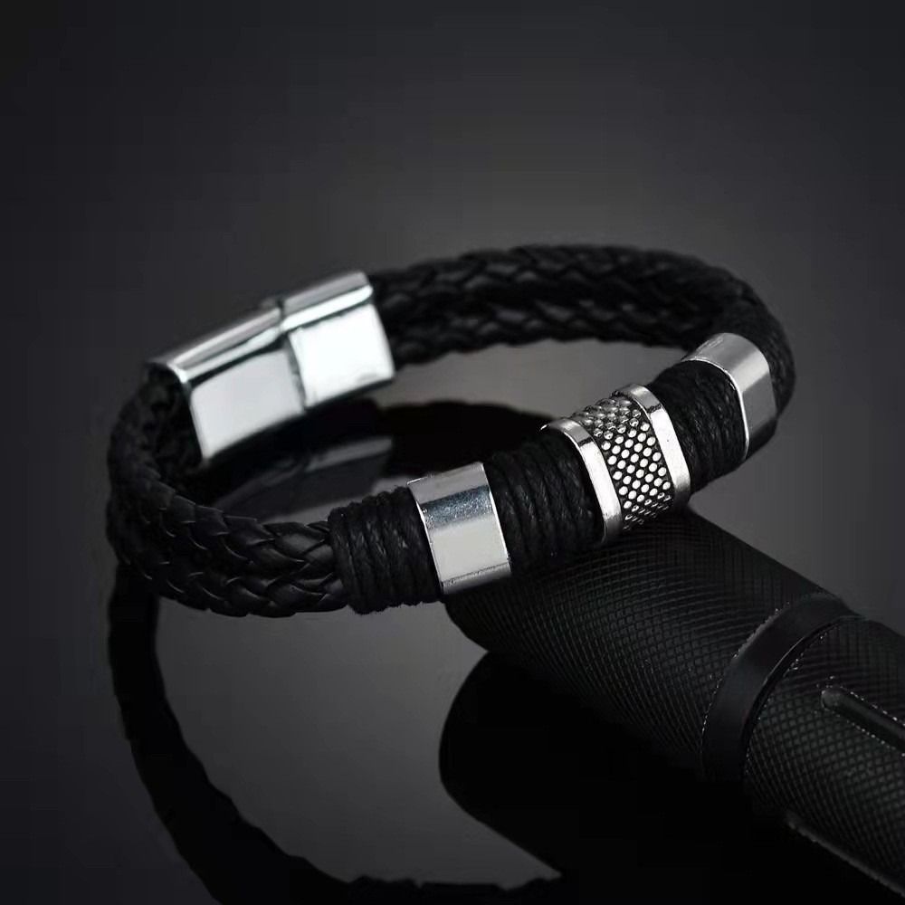 African men's bracelet cross-border hot sales Europe and the United States cross leather bracelet men's multi-layer hand-woven rope magnet buckle leather bracelet