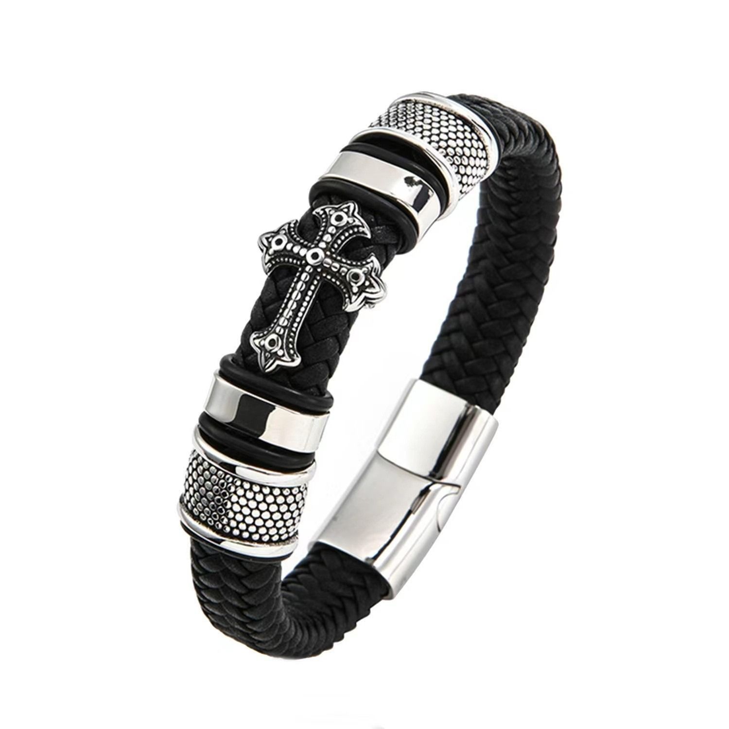 African men's bracelet cross-border hot sales Europe and the United States cross leather bracelet men's multi-layer hand-woven rope magnet buckle leather bracelet