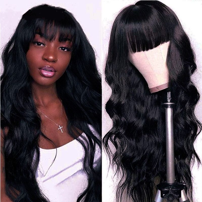 Africa new women's wig long hair new Europe and the United States female Qi bangs big waves long curly hair adhesive paper full head set net matte silk wig wholesale