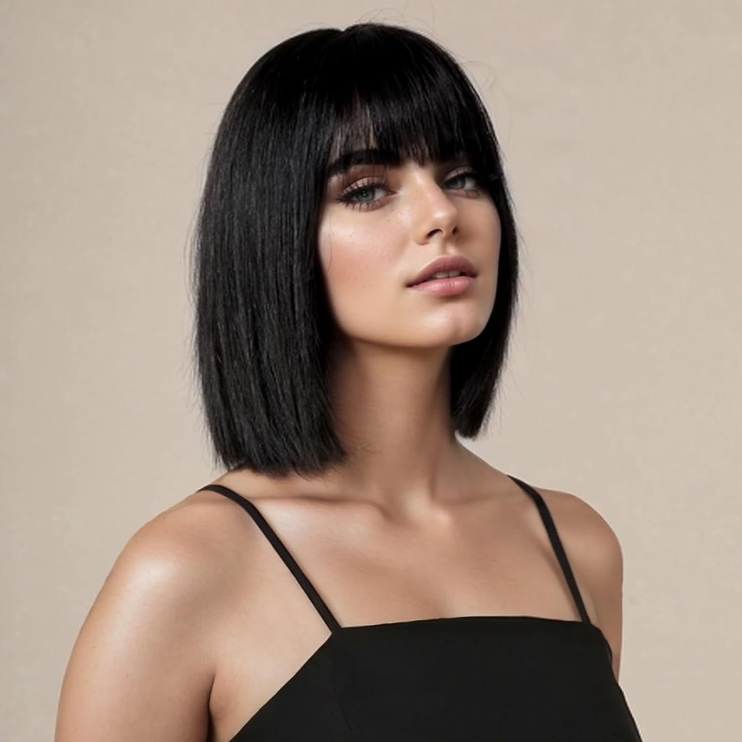 Africa new factory source wig female short straight hair with bangs simulation hair Europe and the United States foreign trade shoulder-length bobo head whole head cover