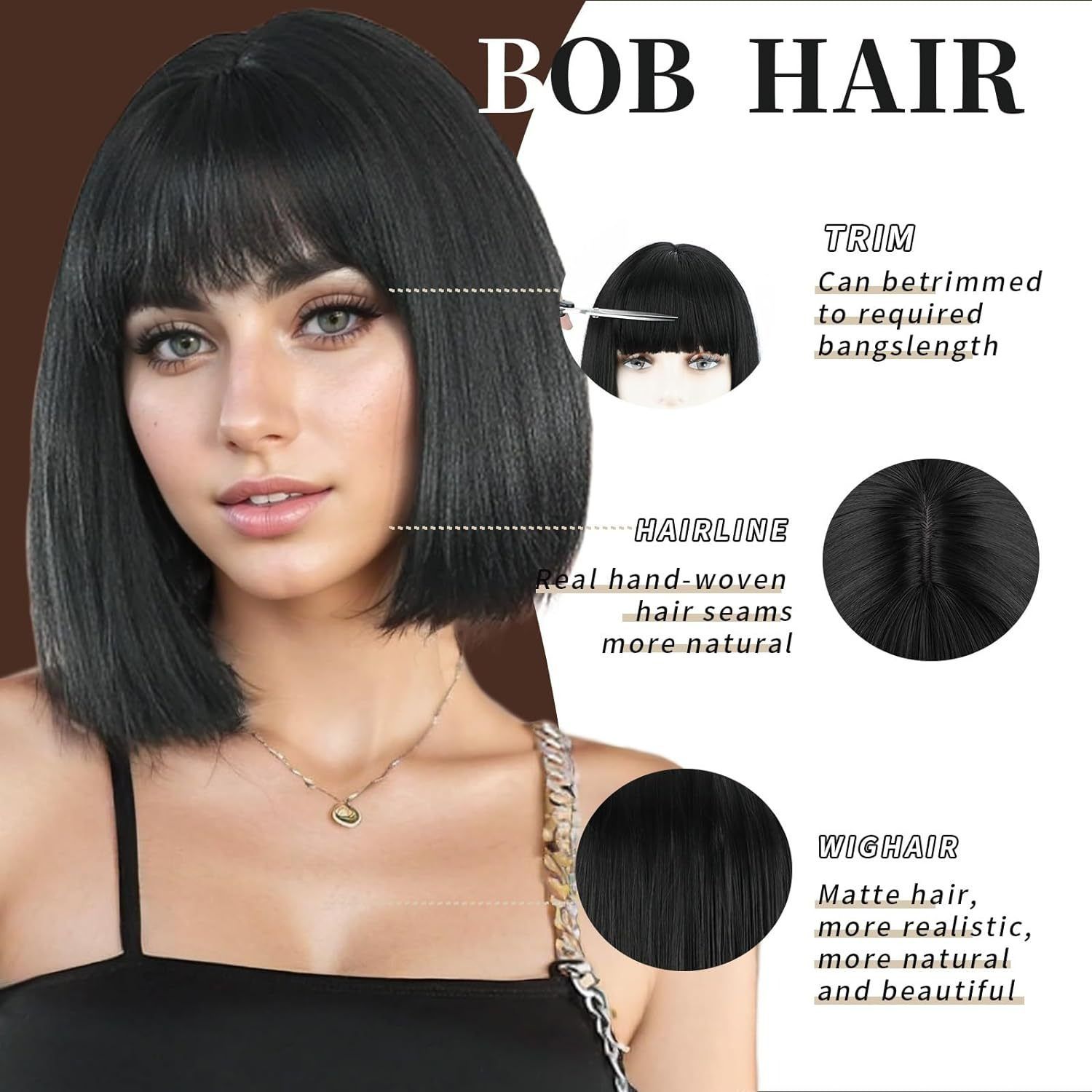 Africa new factory source wig female short straight hair with bangs simulation hair Europe and the United States foreign trade shoulder-length bobo head whole head cover