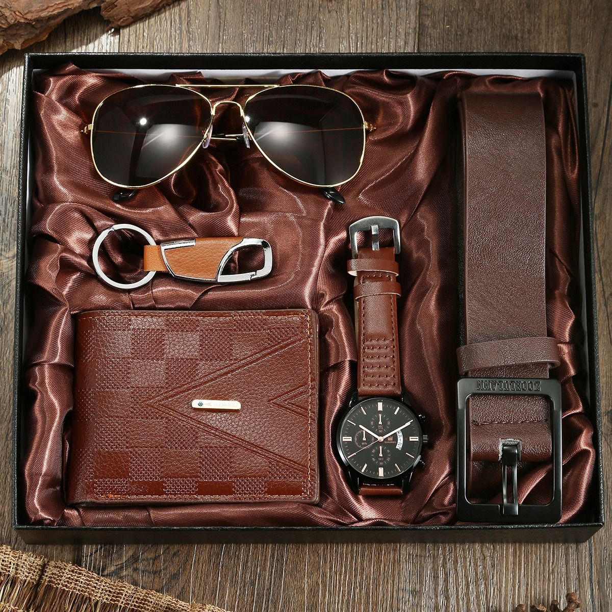 Fashion Africa Europe America 2025 Trend Men's Business Quartz Watch Fake Three Eyes Calendar Roman Graduated Belt Husband Men's Gift Box Set Business Style