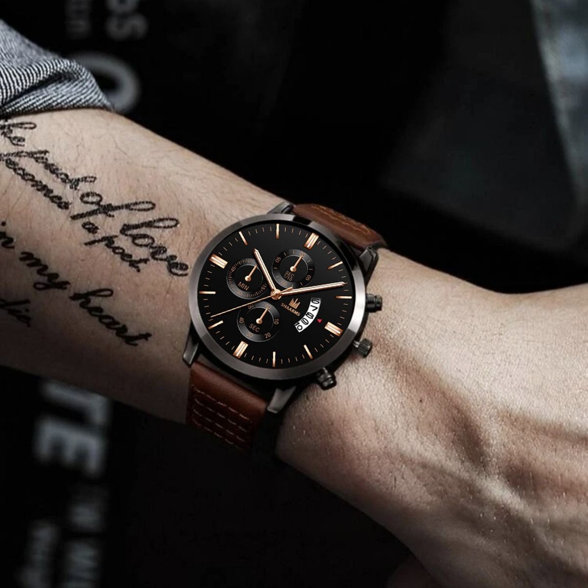 Fashion Africa Europe America 2025 Trend Men's Business Quartz Watch Fake Three Eyes Calendar Roman Graduated Belt Husband Men's Gift Box Set Business Style