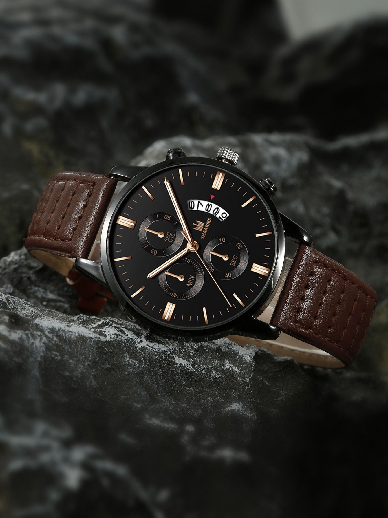 Fashion Africa Europe America 2025 Trend Men's Business Quartz Watch Fake Three Eyes Calendar Roman Graduated Belt Husband Men's Gift Box Set Business Style