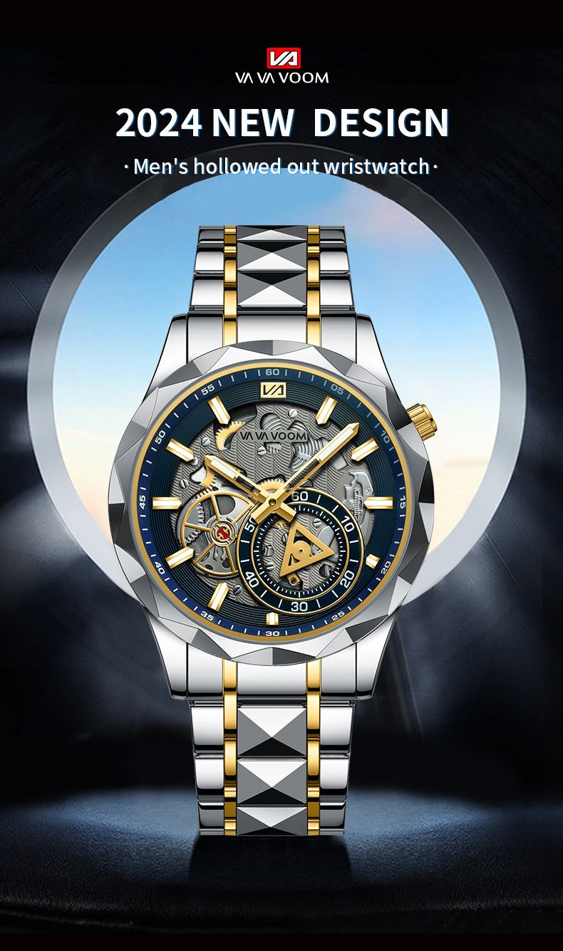 2025 Africa Europe America VA VA VOOM Brand New Steel Belt Men's Hollow Watch  Business Simple Quartz 30M Waterproof Watch Mechanical Hollowing Diverse Colors Trendy Versatility Fashion Business: