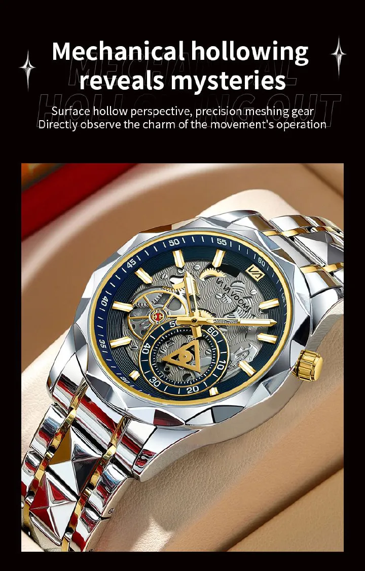 2025 Africa Europe America VA VA VOOM Brand New Steel Belt Men's Hollow Watch  Business Simple Quartz 30M Waterproof Watch Mechanical Hollowing Diverse Colors Trendy Versatility Fashion Business: