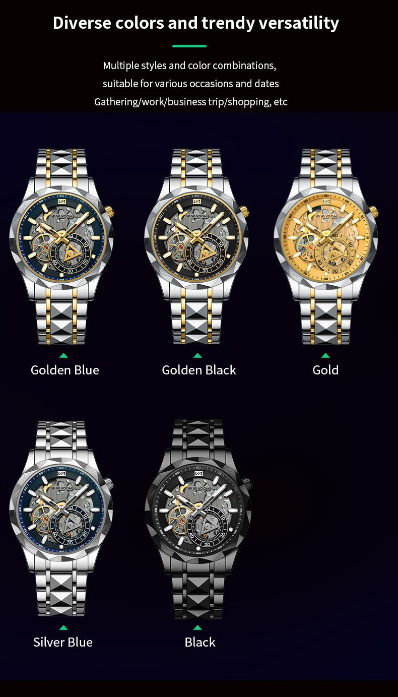 2025 Africa Europe America VA VA VOOM Brand New Steel Belt Men's Hollow Watch  Business Simple Quartz 30M Waterproof Watch Mechanical Hollowing Diverse Colors Trendy Versatility Fashion Business: