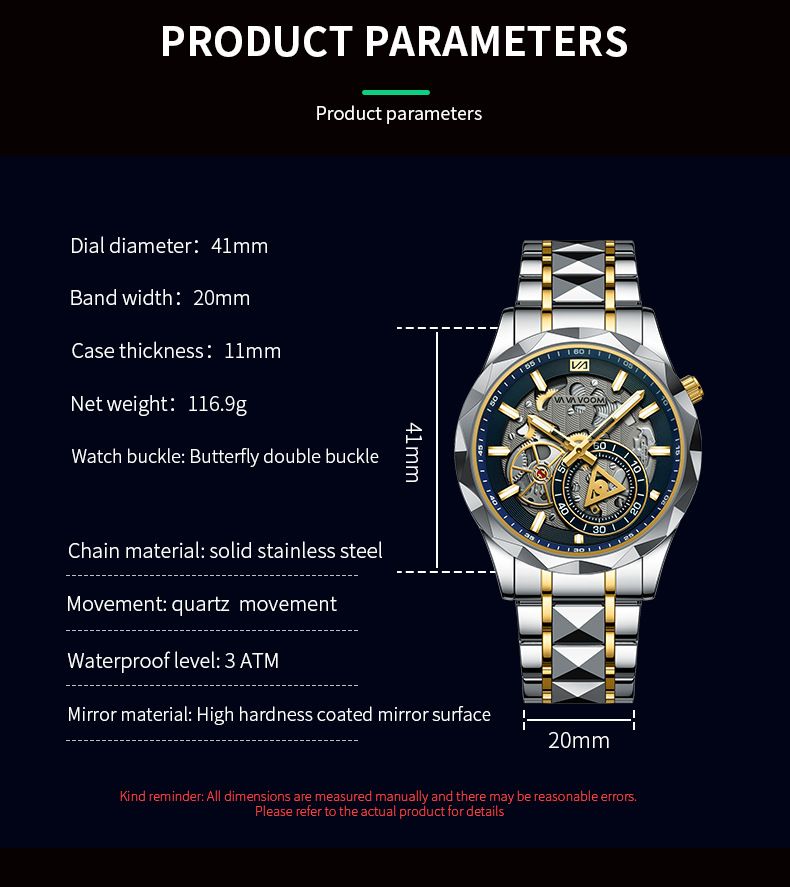 2025 Africa Europe America VA VA VOOM Brand New Steel Belt Men's Hollow Watch  Business Simple Quartz 30M Waterproof Watch Mechanical Hollowing Diverse Colors Trendy Versatility Fashion Business: