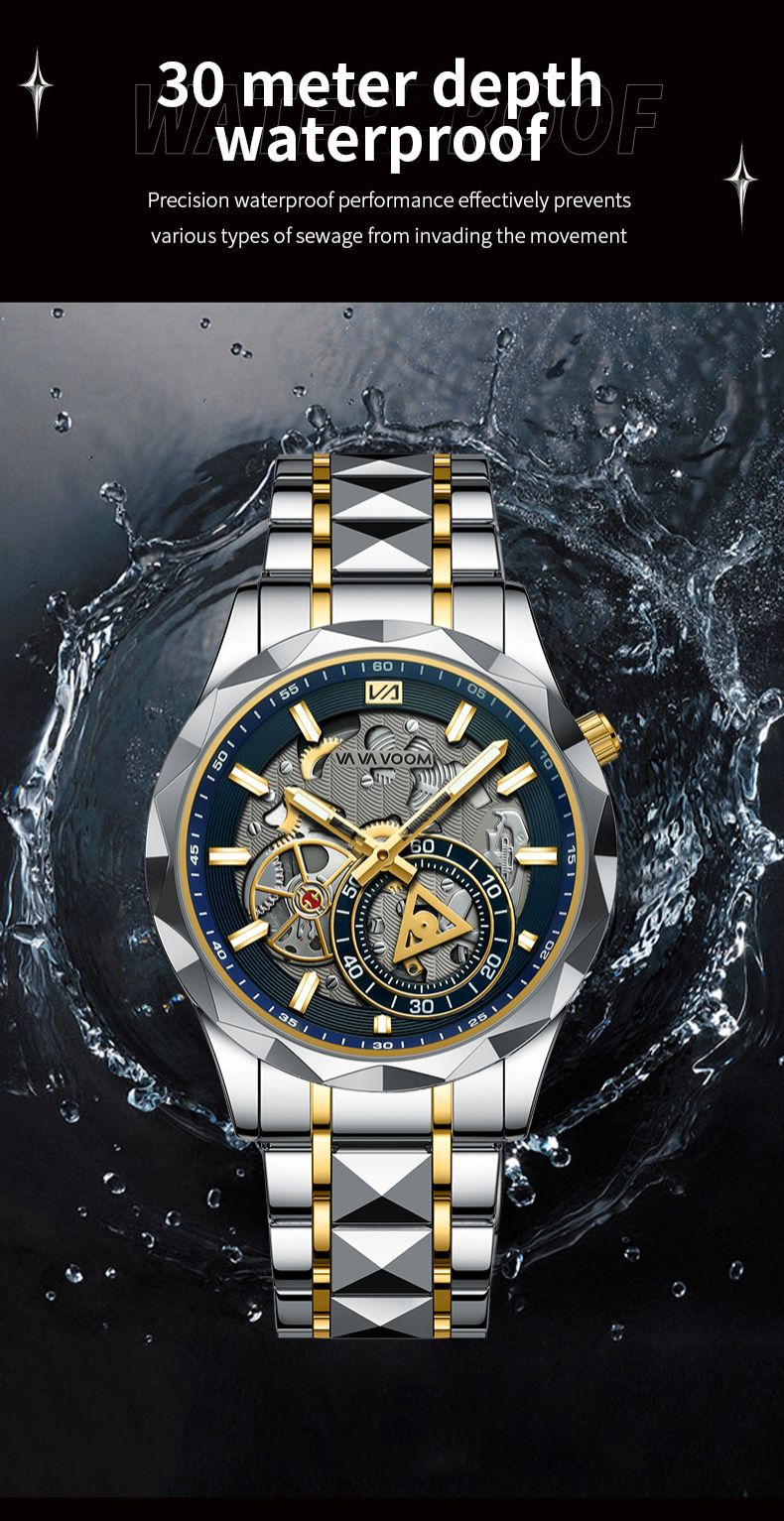 2025 Africa Europe America VA VA VOOM Brand New Steel Belt Men's Hollow Watch  Business Simple Quartz 30M Waterproof Watch Mechanical Hollowing Diverse Colors Trendy Versatility Fashion Business: