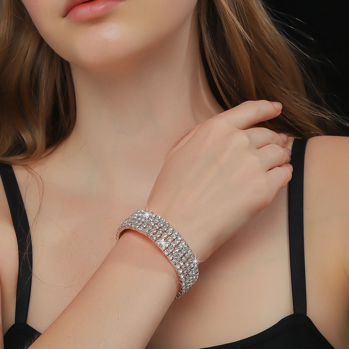 European and American cross-border jewelry multi-row rhinestone necklace earrings bracelet 3-piece fashion bridal suit dress with accessories