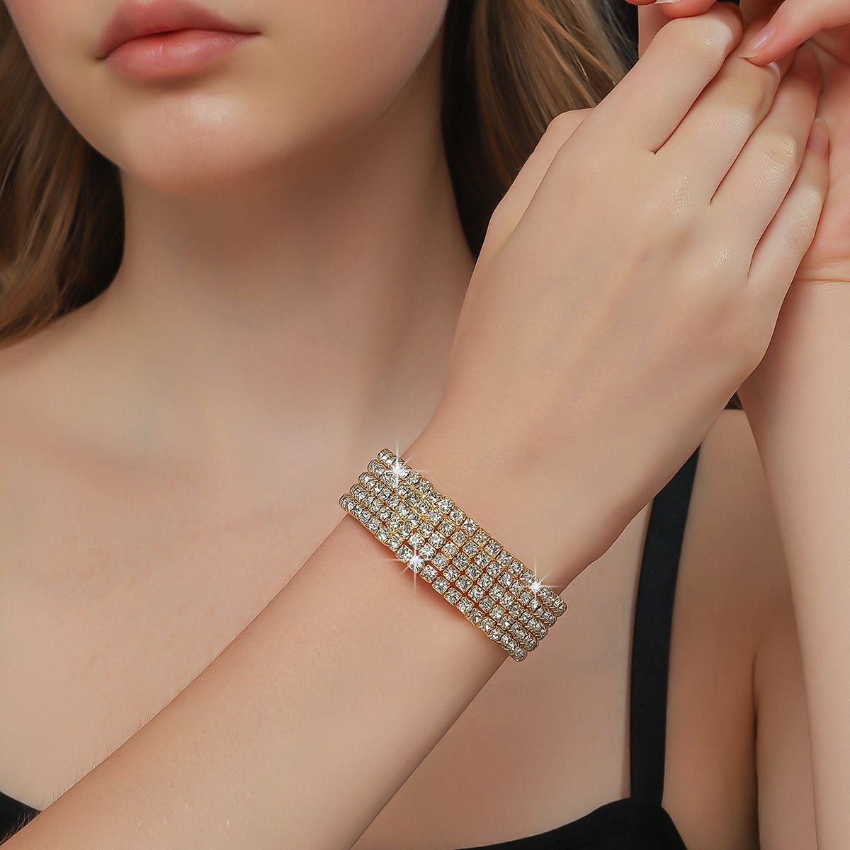 European and American cross-border jewelry multi-row rhinestone necklace earrings bracelet 3-piece fashion bridal suit dress with accessories