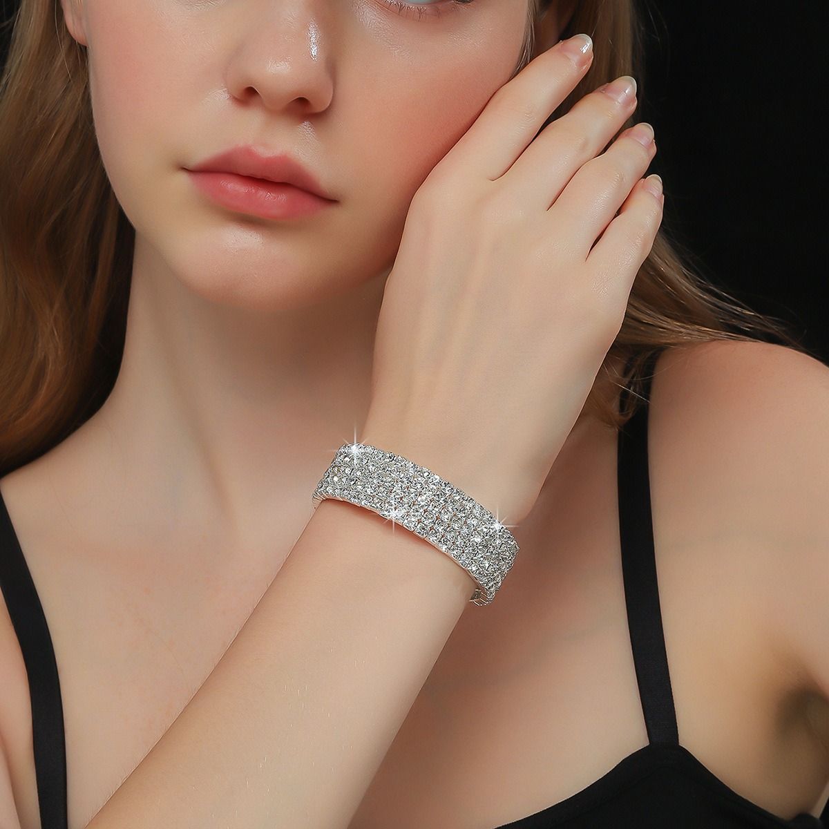 European and American cross-border jewelry multi-row rhinestone necklace earrings bracelet 3-piece fashion bridal suit dress with accessories