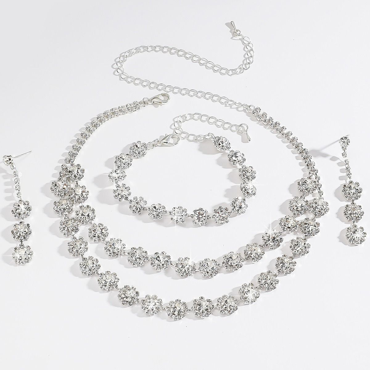 Bride jewelry set Europe and the United States fashion Amazon explosive series rhinestone full diamond necklace earrings bracelet three-piece set