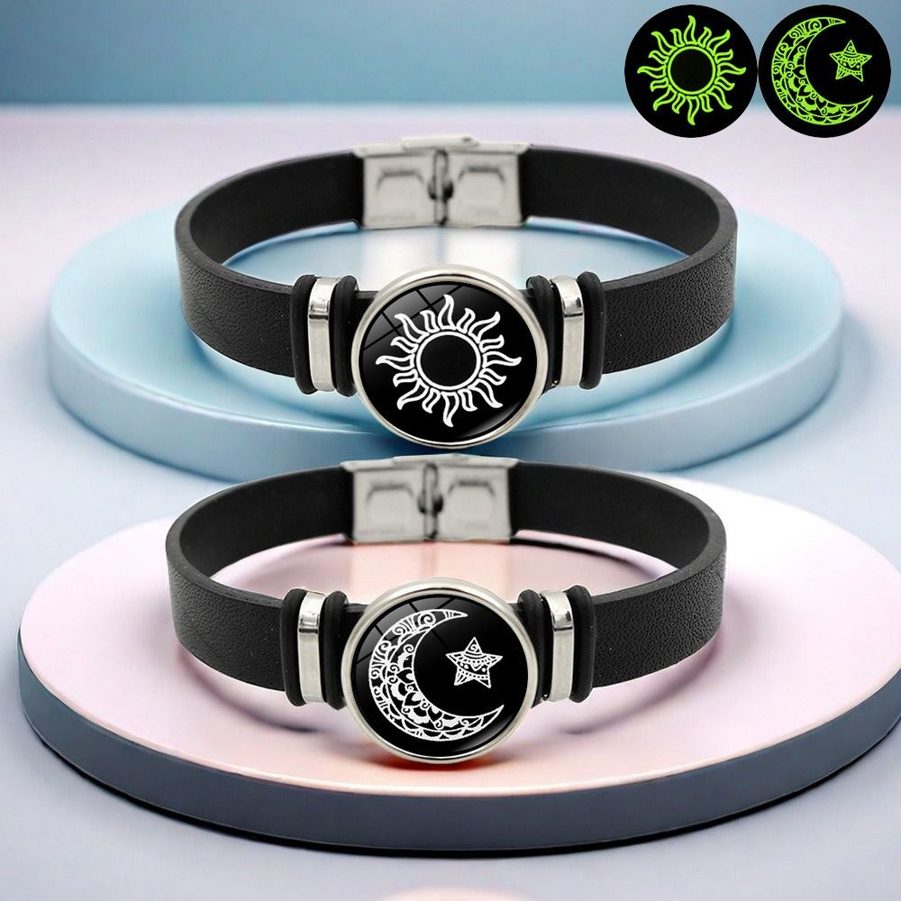 Africa's new cross-border temu hot sun and moon lovers black leather bracelet men and women universal European and American fashion personality bracelet jewelry
