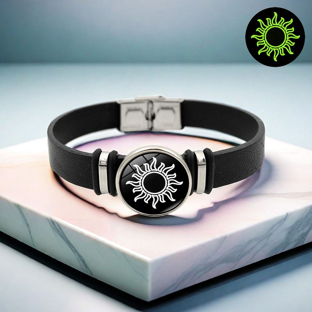 Africa's new cross-border temu hot sun and moon lovers black leather bracelet men and women universal European and American fashion personality bracelet jewelry